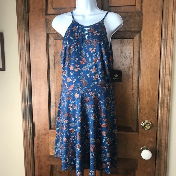 Fortune + Ivy Dresses & Skirts - NWT Fortune + Ivy Blue w/Scattered Flowers Halter-Style Dress Large